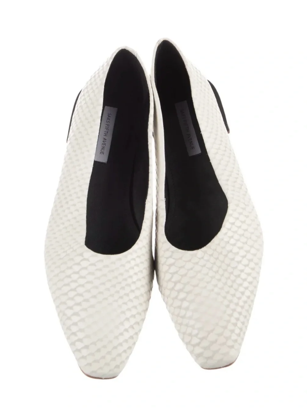 SAKS FIFTY AVENUE Snake-Embossed Leather Ballet Flats, white